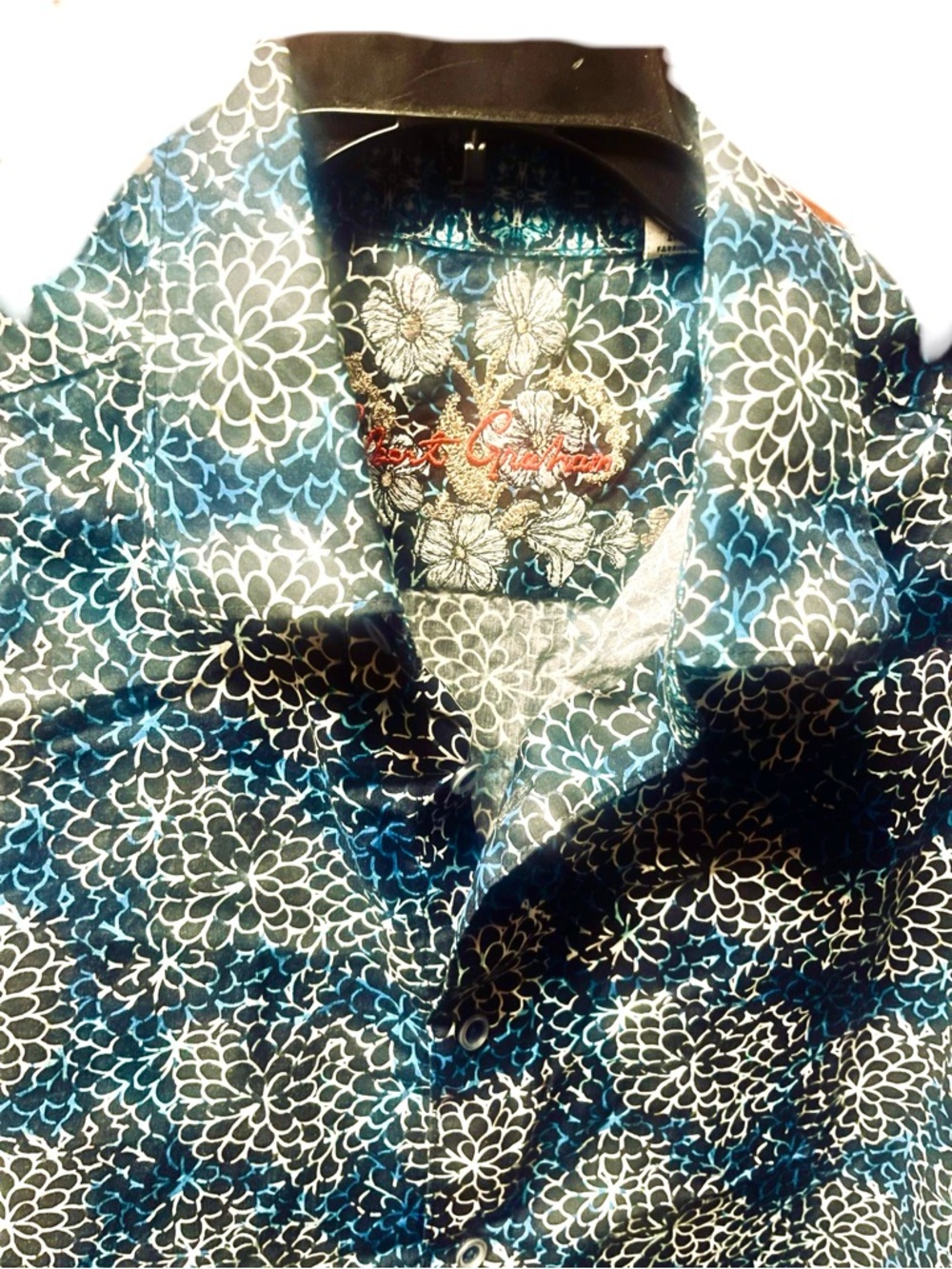 Robert Graham Black and Teal Floral Collared Shirt